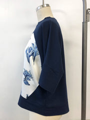 Short Sleeve Silk Sweatshirt French Navy Amaryllis