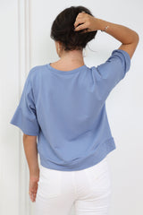 Short Sleeve Silk Sweatshirt Porcelain Violets