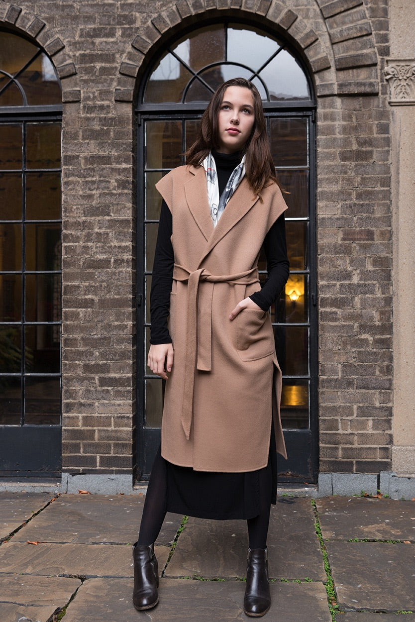 Longline Wool Vest Camel – Heather Campbell Textiles