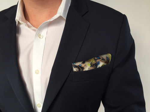 Silk Pocket Square Abstract Floral Golden Lime